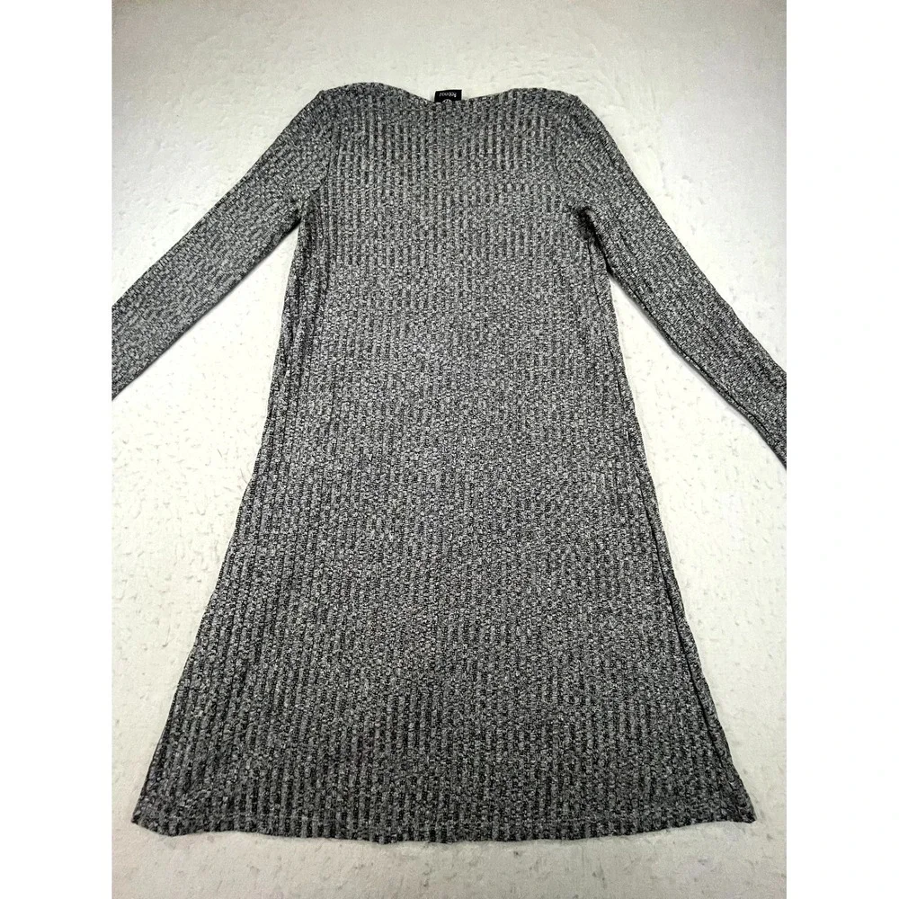 Bobeau Sweater Dress Womens Small Heather Gray Tight Knit Ribbed V Neck Thermal